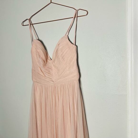 AMSALE Blush Pink Sweetheart Neckline Hourglass Chiffon Strap Maxi Dress Size 6 - Picture 15 of 15
